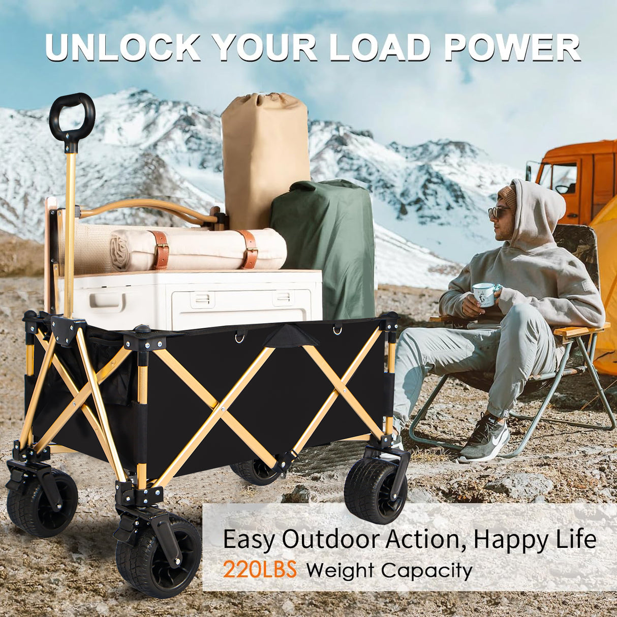 Folding Wagon Heavy Duty Utility Beach Wagon Cart for Sand with Big Wheels - V.I.P Digital Presence