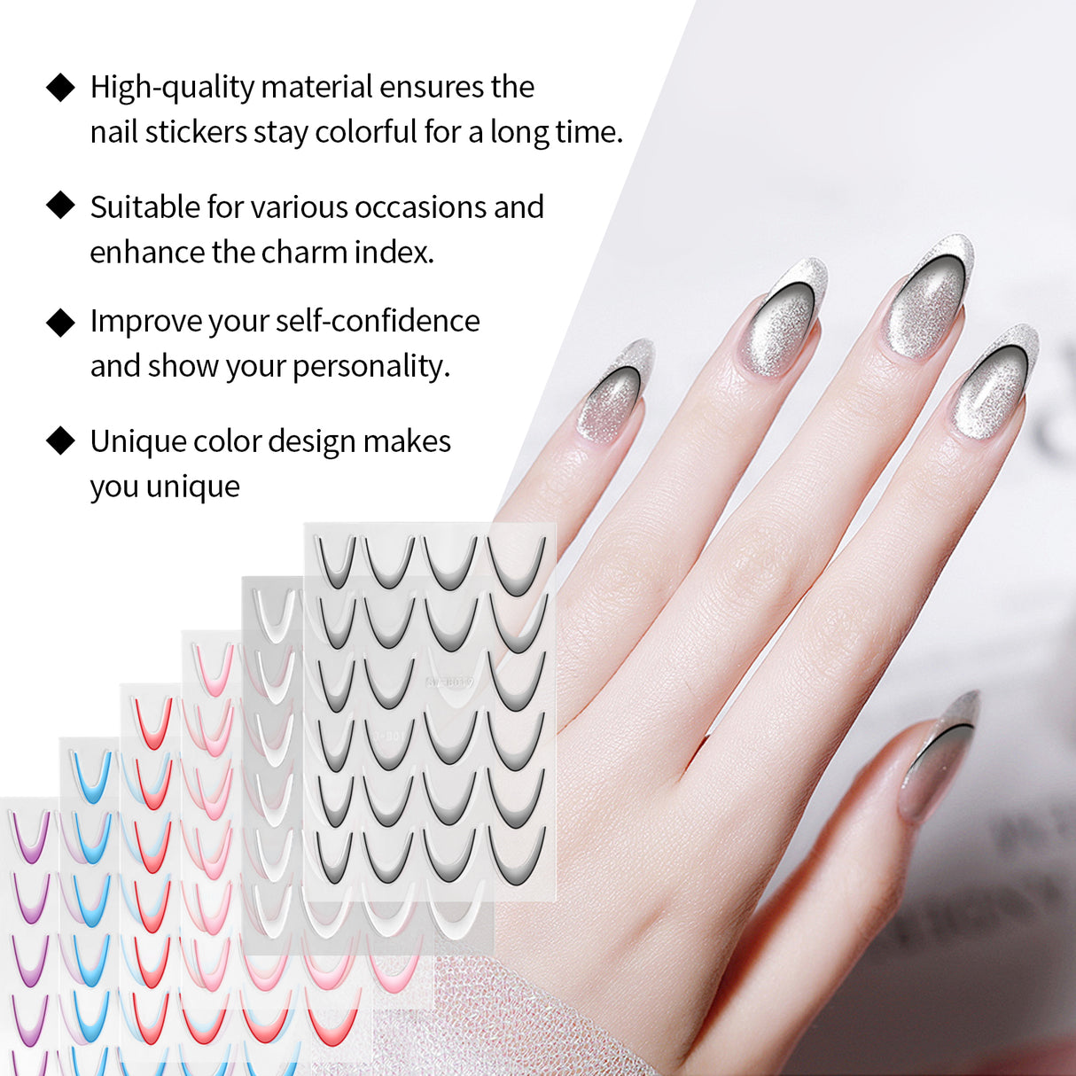 Pegatinas de uñas con degradado francés Pegatinas de uñas con degradado Decoración de uñas fácil Pegatinas de uñas personalizadas