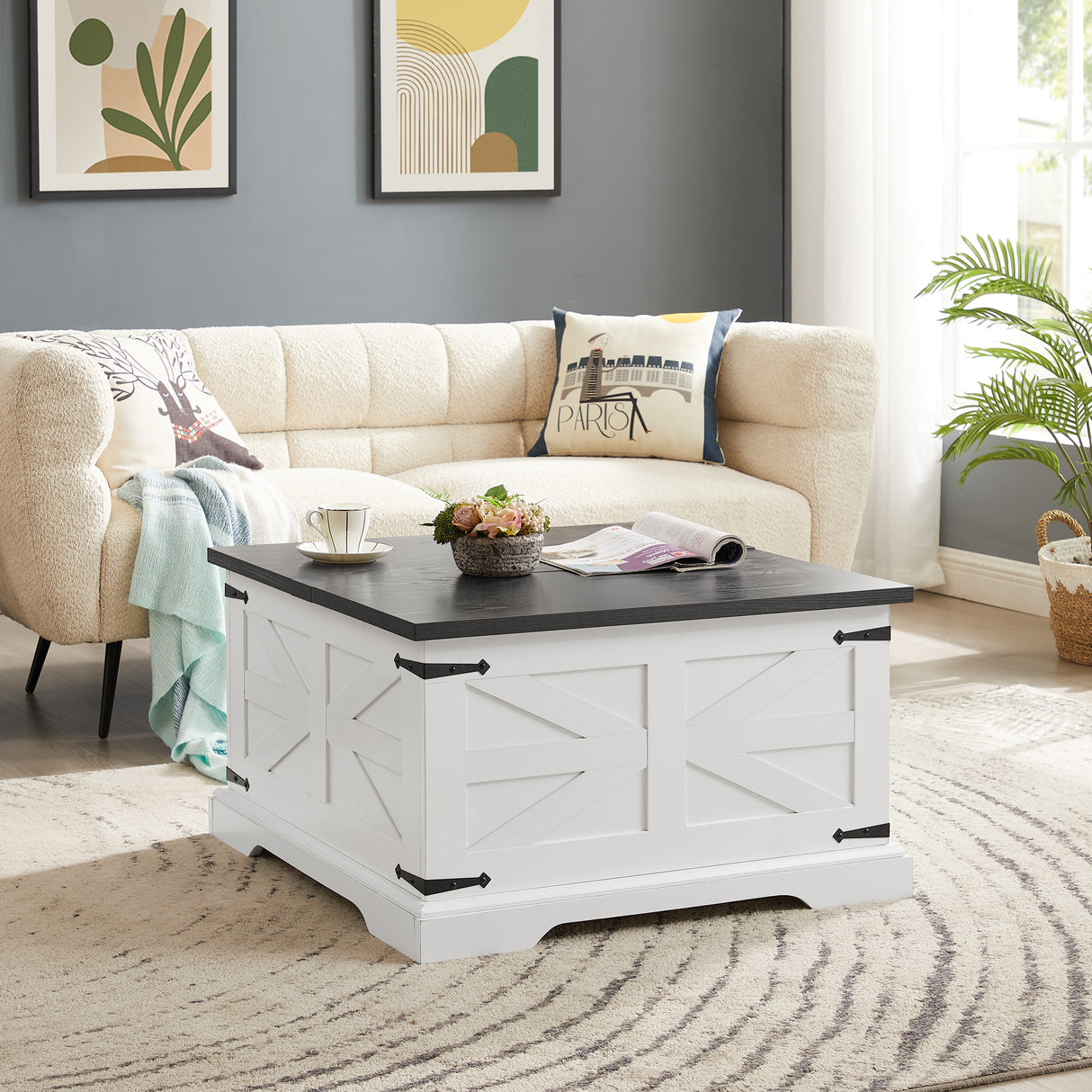 Farmhouse Coffee Table & End Table Barn design Center Table Rustic Cocktail Table with Hinged Lift Top and End Table - V.I.P Digital Presence
