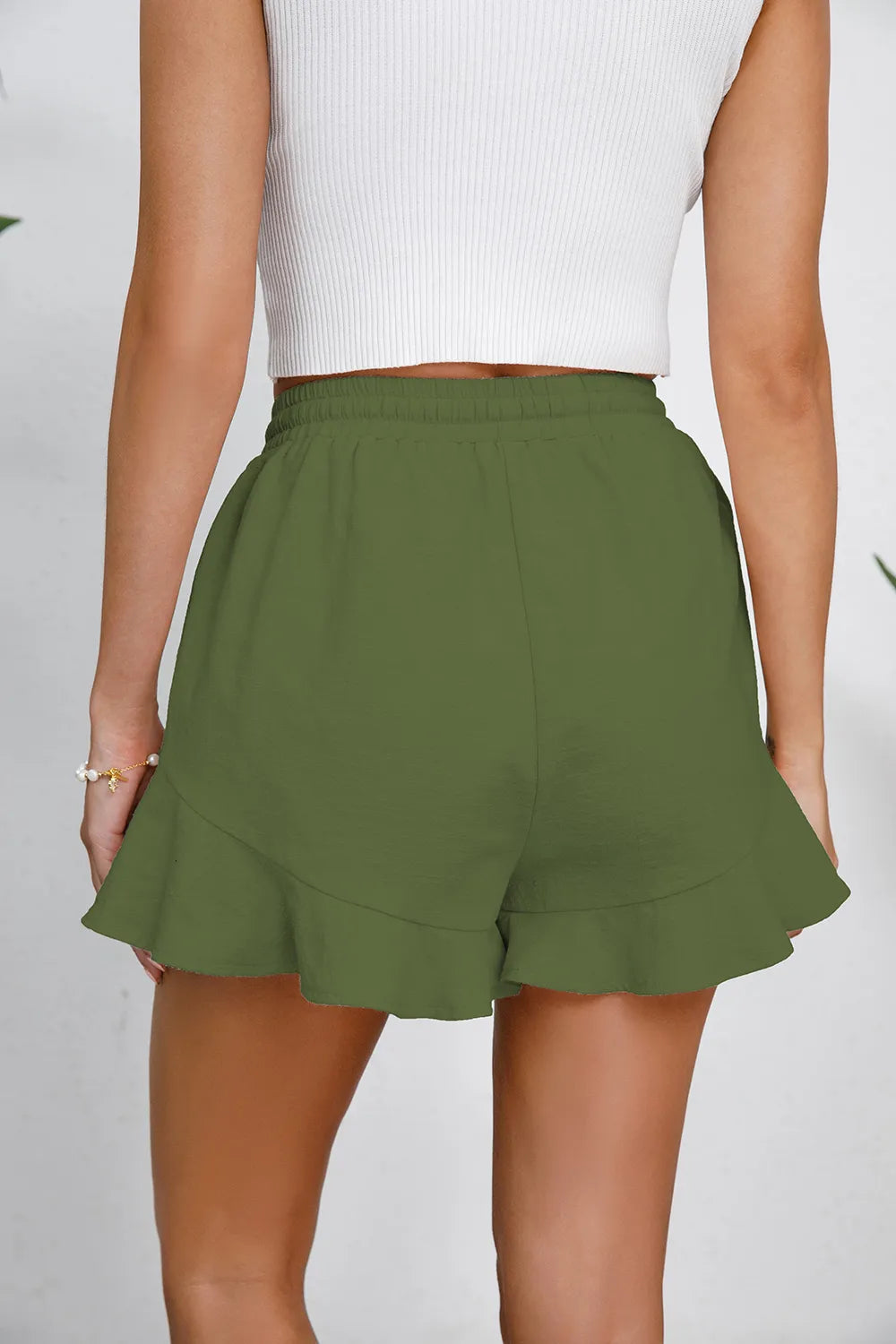 Women's cotton and linen shorts with ruffled edges and drawstring casual pants for women - V.I.P Digital Presence