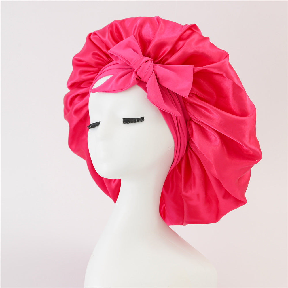 Elastic ribbon bow color Ding round hat solid color night cap wide-brimmed beauty hairdressing head scarf hat - V.I.P Digital Presence