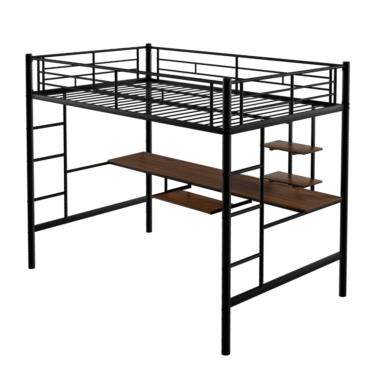 Loft Bed with Desk and Shelf Space Saving Design Full Black
