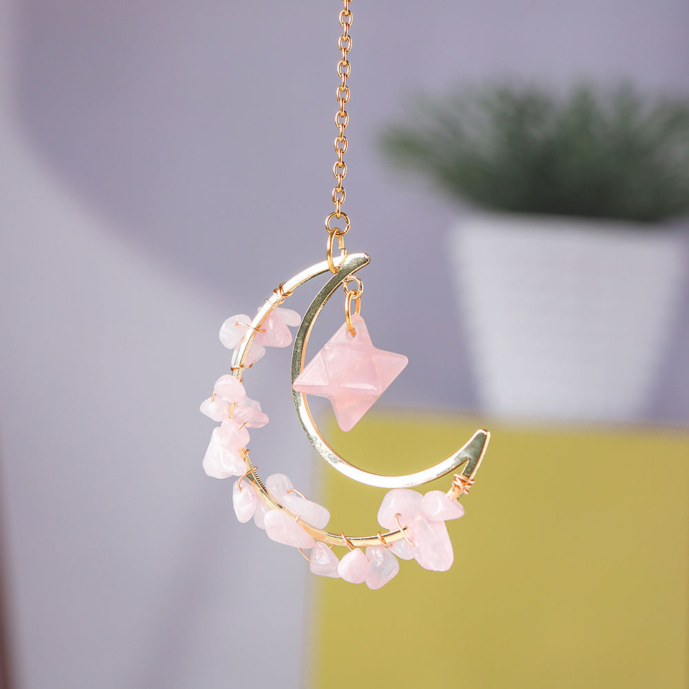 Natural crystal broken stone moon pendant Melkaba DIY woven wind chime pendant decoration crystal ornament gift - V.I.P Digital Presence
