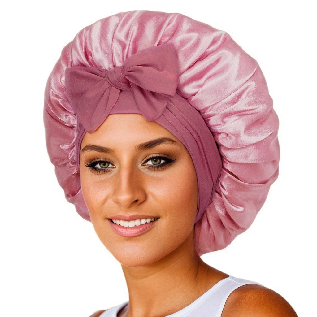 Elastic ribbon bow color Ding round hat solid color night cap wide-brimmed beauty hairdressing head scarf hat - V.I.P Digital Presence