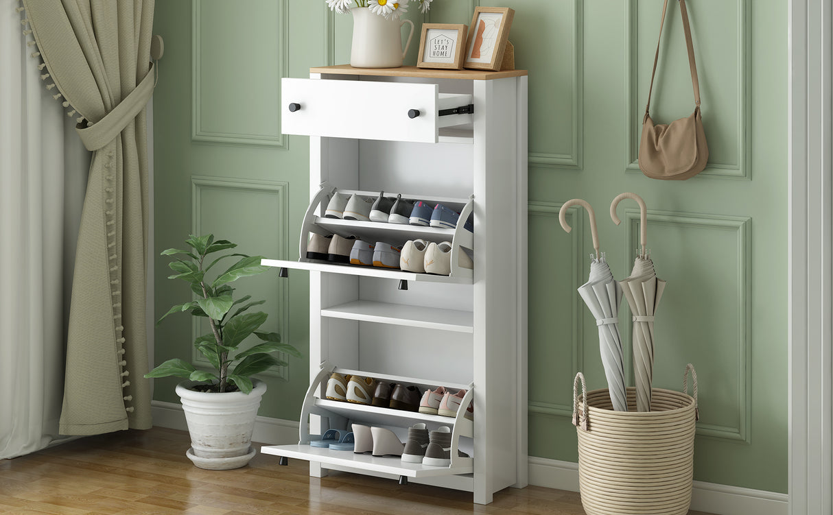 ONTREND with 2 flip drawers, top shoe cabinet with drawers, independent shoe rack with adjustable panel, white - V.I.P Digital Presence