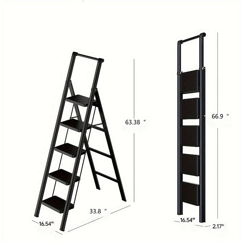 5-step ladder folding stool with anti slip wide pedals, lightweight and easy to carry handle folding ladder - V.I.P Digital Presence