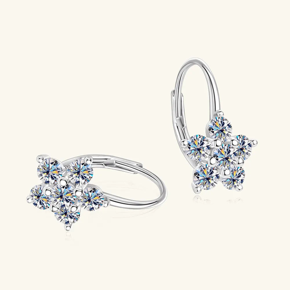 1.2 Carat 925 Sterling Silver Moissanite Flower Huggie Earrings - V.I.P Digital Presence