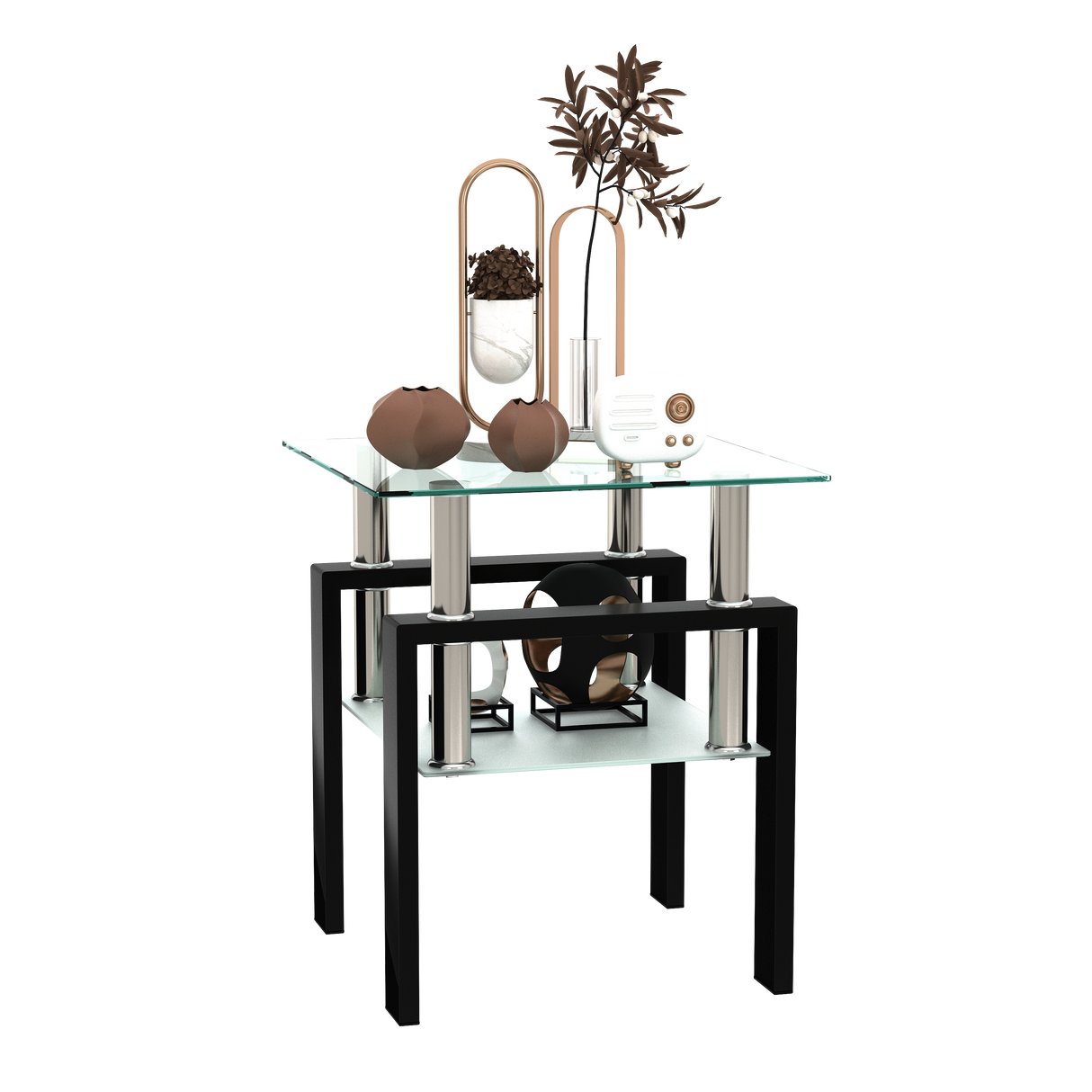 1-Piece Modern Tempered Glass Tea Table Coffee Table End Table, Square Table for Living Room, Transparent/Black - V.I.P Digital Presence