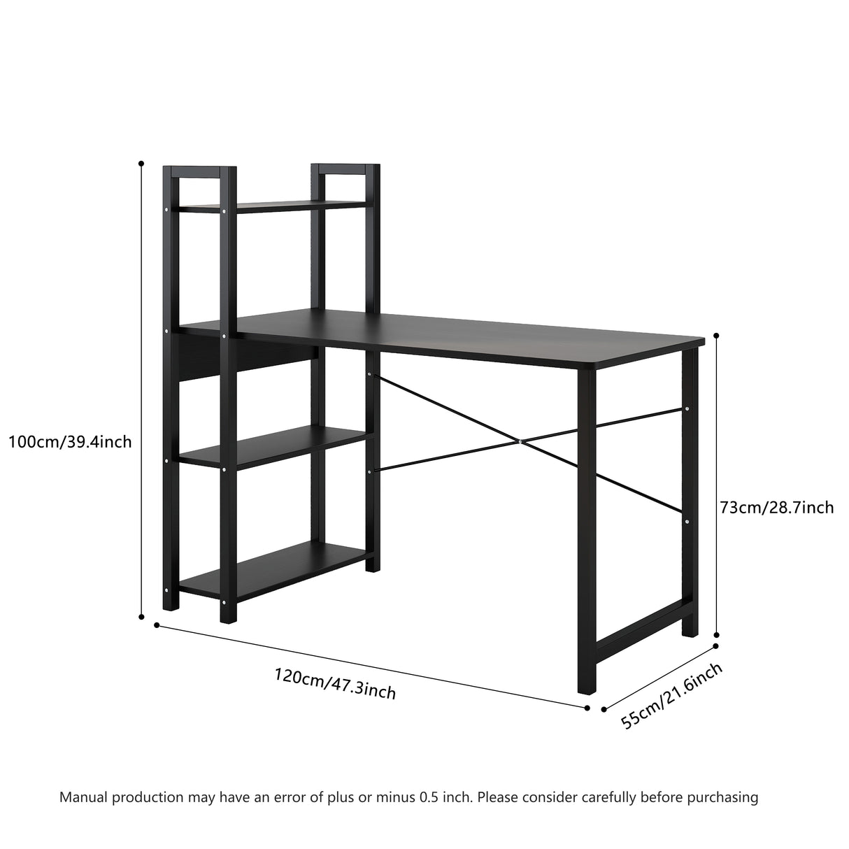Bedroom desk, steel frame, computer desk, student desk, desk with 4 storage shelves, computer desk, metal and wood - V.I.P Digital Presence