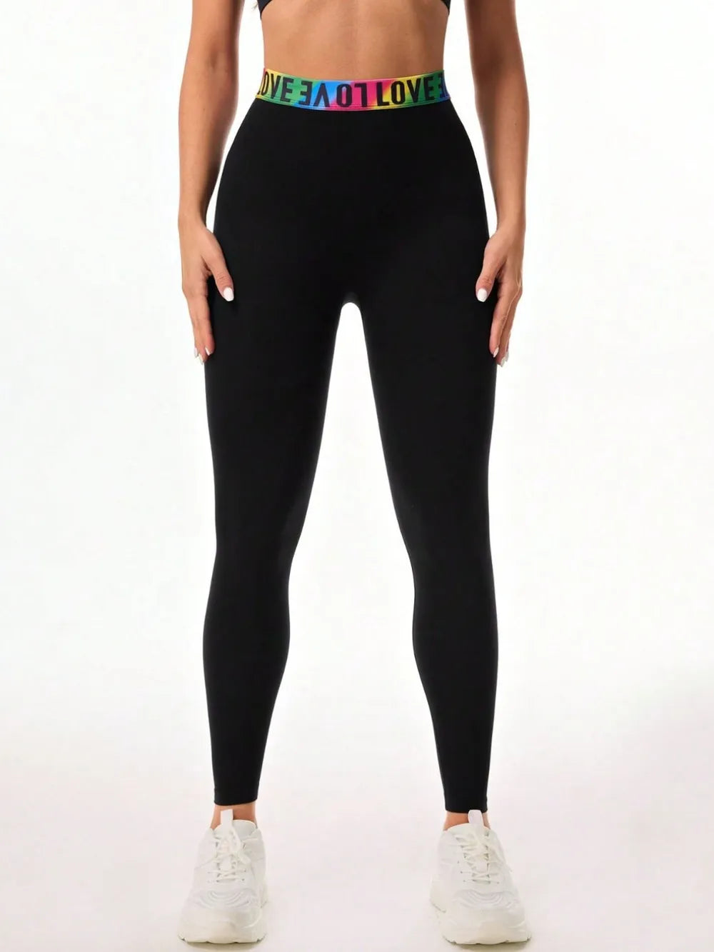 Letter Printed High Waist Active Leggings - V.I.P Digital Presence
