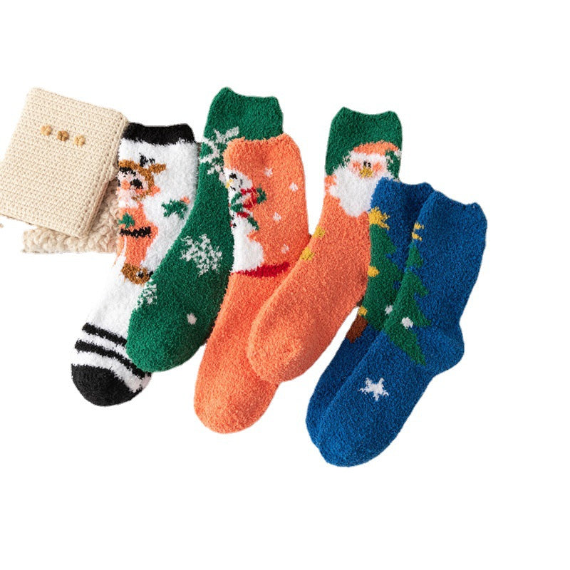 Christmas orange socks for children, winter thick INS trendy warm home socks, coral fleece flooring - V.I.P Digital Presence