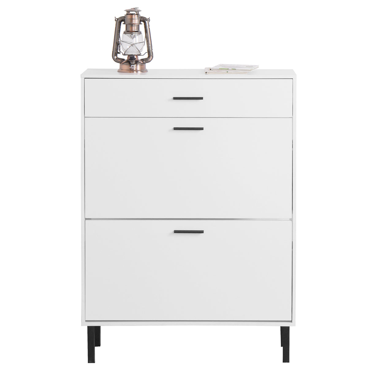 Independent shoe rack storage box with drawers and metal legs, modern shoe cabinet with 2 flippable drawers - V.I.P Digital Presence