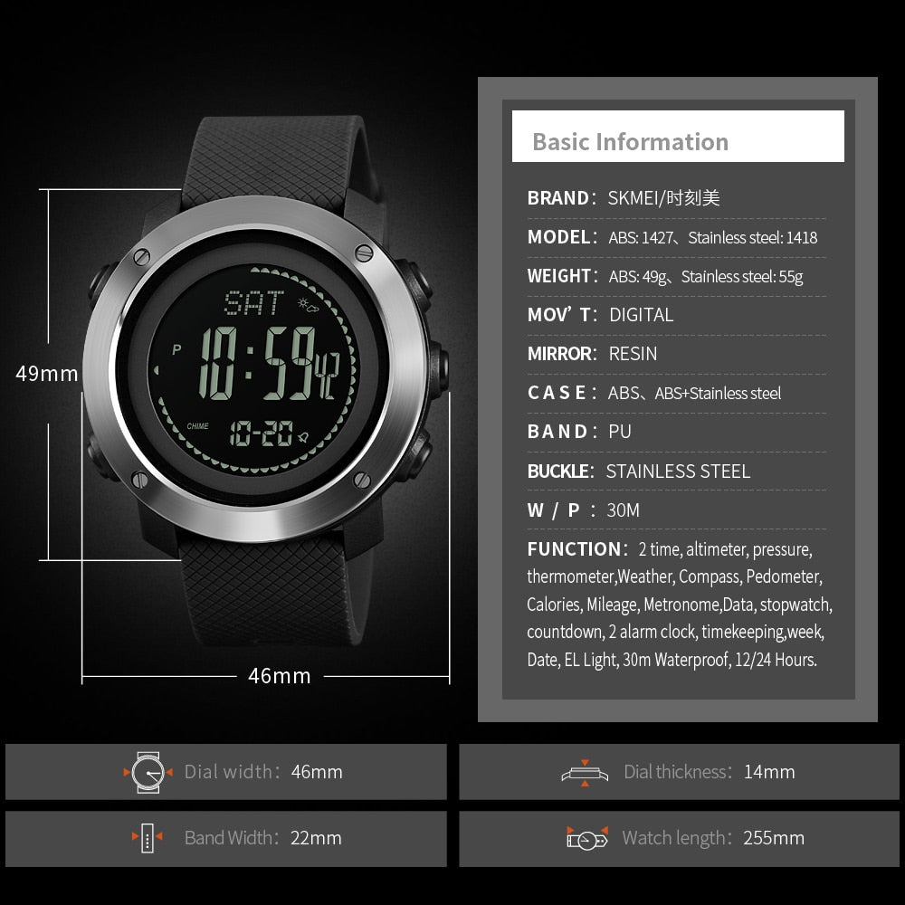 SKMEI 1427-belt type altimeter barometer thermometer altitude men's digital watch sports clock mountain climbing hiking watch Monterey - V.I.P Digital Presence