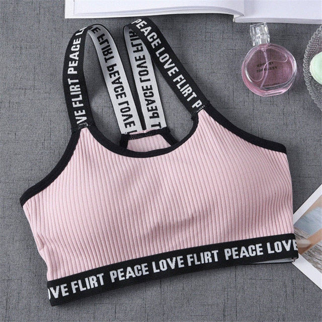 Sport Cropped Top Bra Push Up Running Yoga Bra Cotton Letters Sport Tops For Women Gym Wear Solid Fitness Bra Women Sportswear - V.I.P Digital Presence