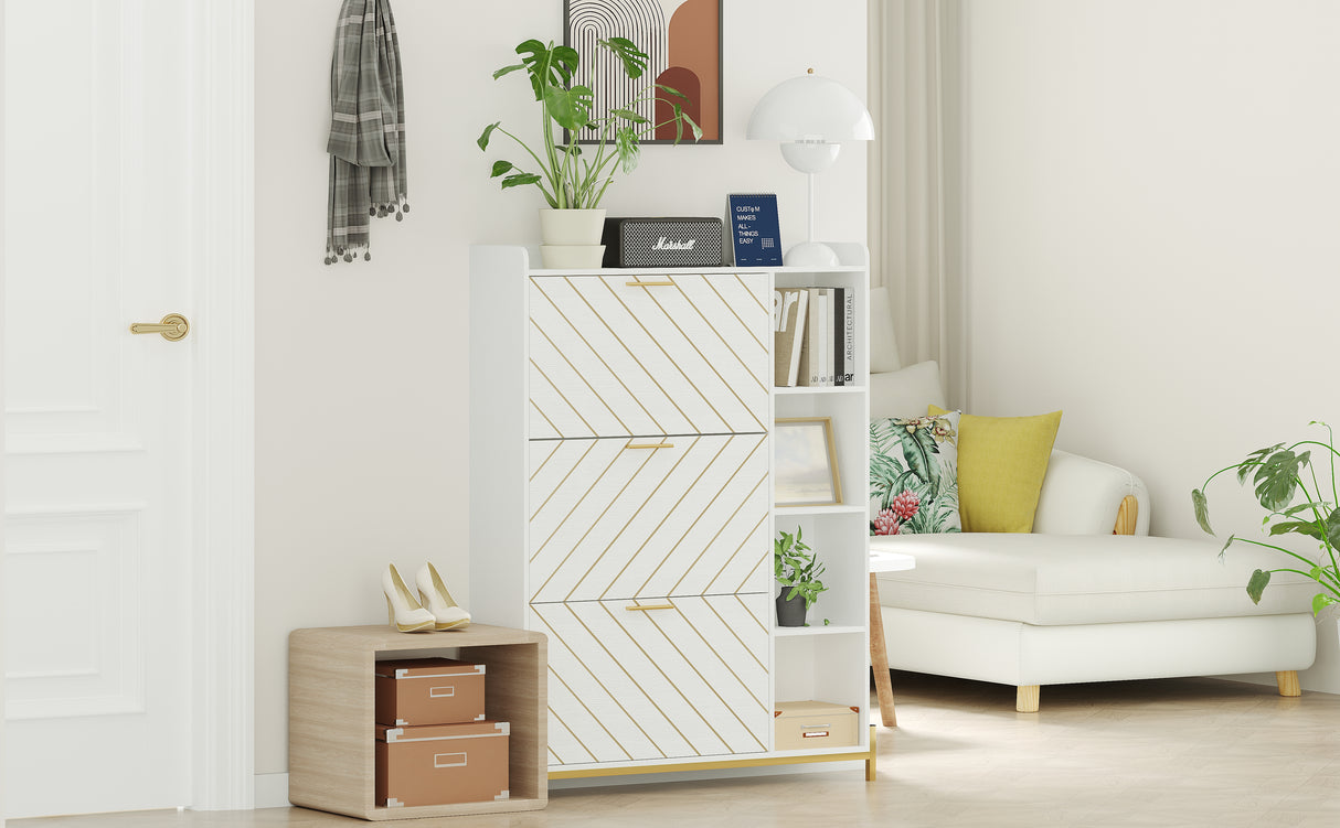 Shoe Cabinet with 3 Flip Drawers & Open Shelves, Modern Entryway Shoe Storage Cabinet Slim, Narrow Hidden Shoe Rack for Heels - V.I.P Digital Presence