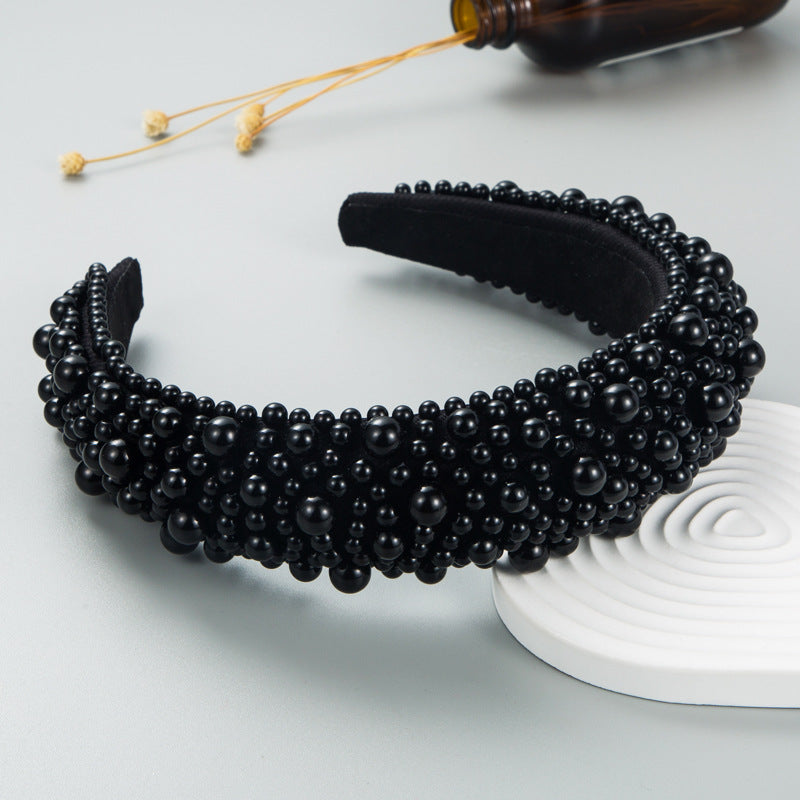 Hair Hoop Baroque Sponge Pearl Hair Accessories Women's Handmade Beaded Multicolor European and American Broad-brimmed Headband - V.I.P Digital Presence