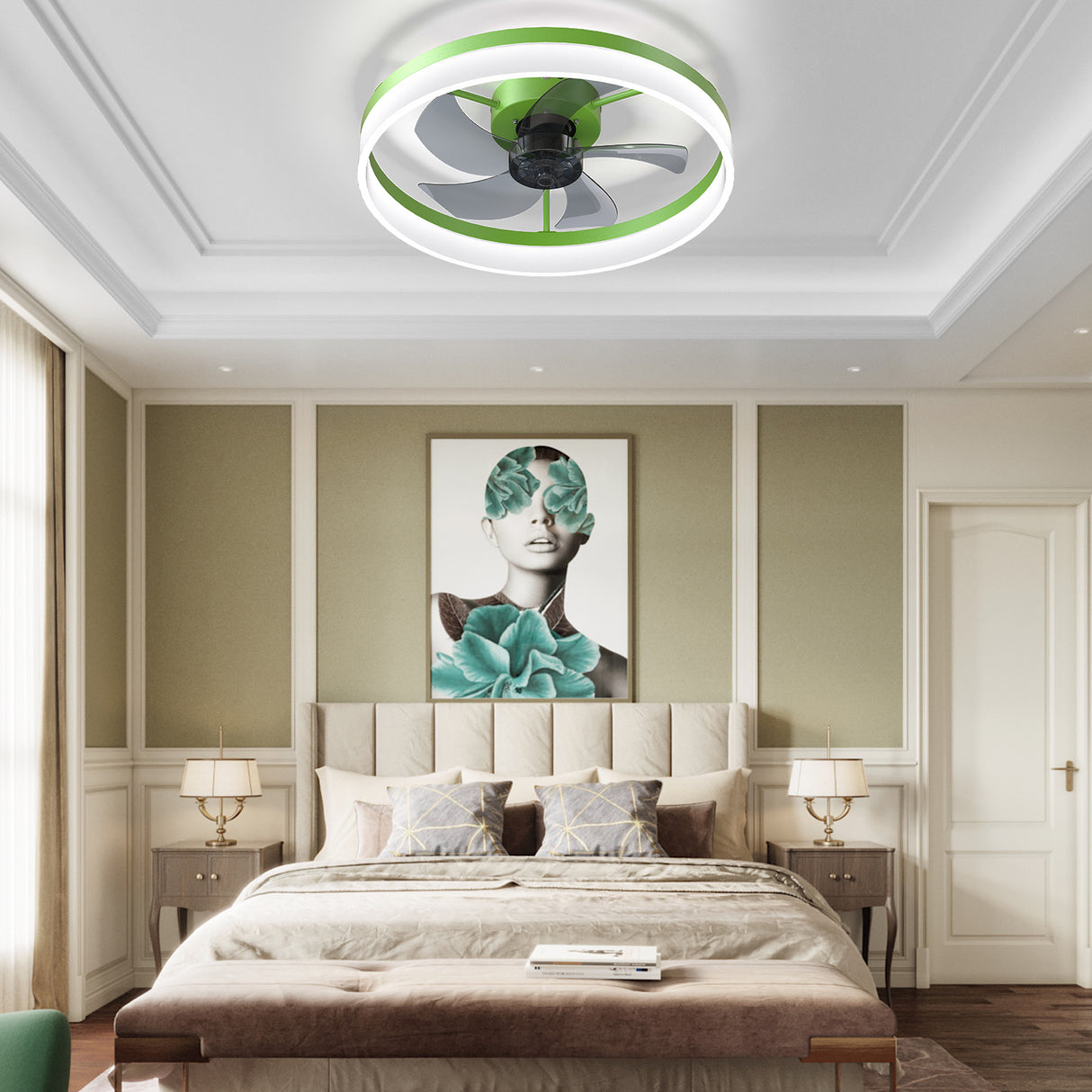 Ceiling Fans with Lights Dimmable LED Embedded installation of thin modern ceiling fans(Green) - V.I.P Digital Presence