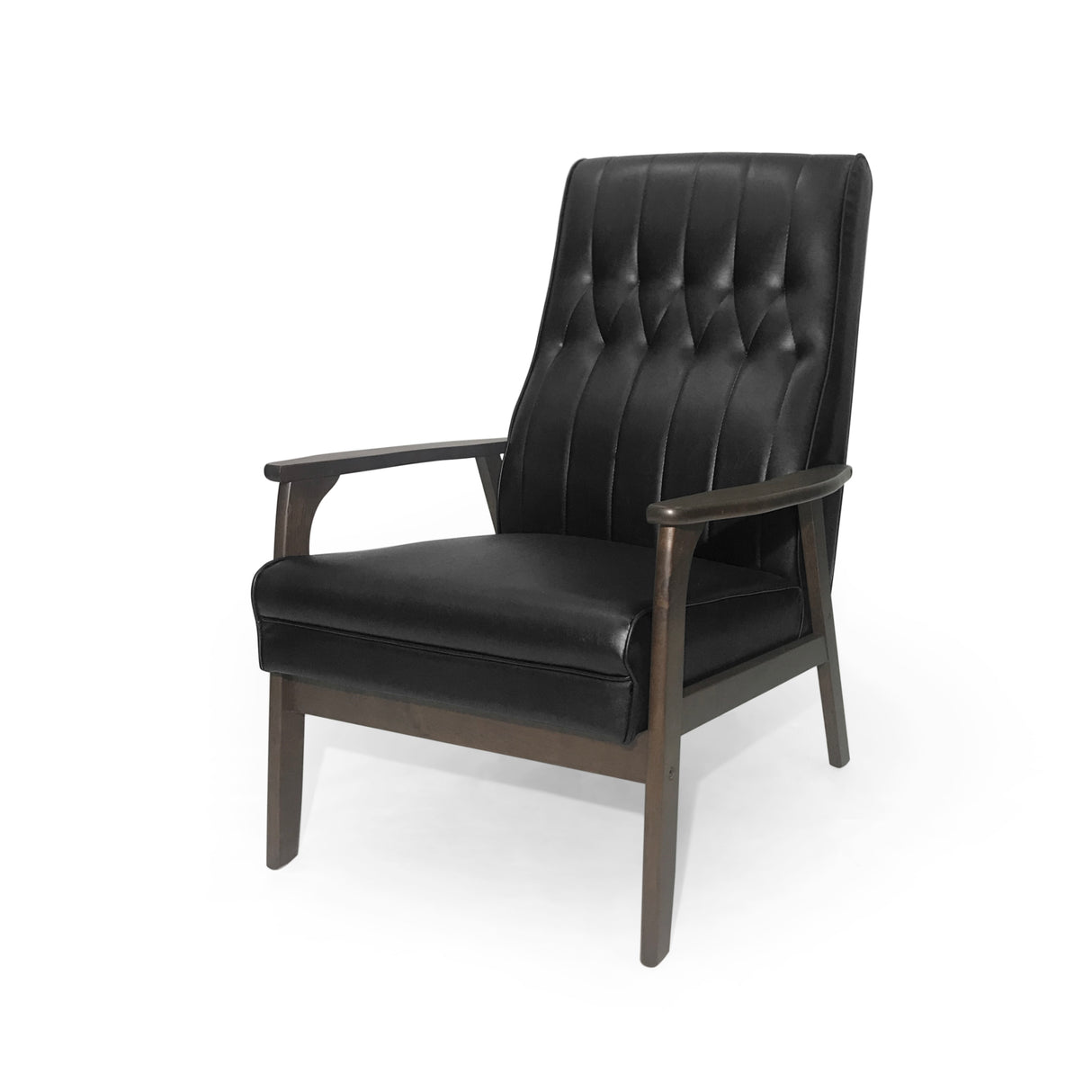 Mid Century Modern Upholstered Accent Chair, Matte Black Faux Leather - V.I.P Digital Presence
