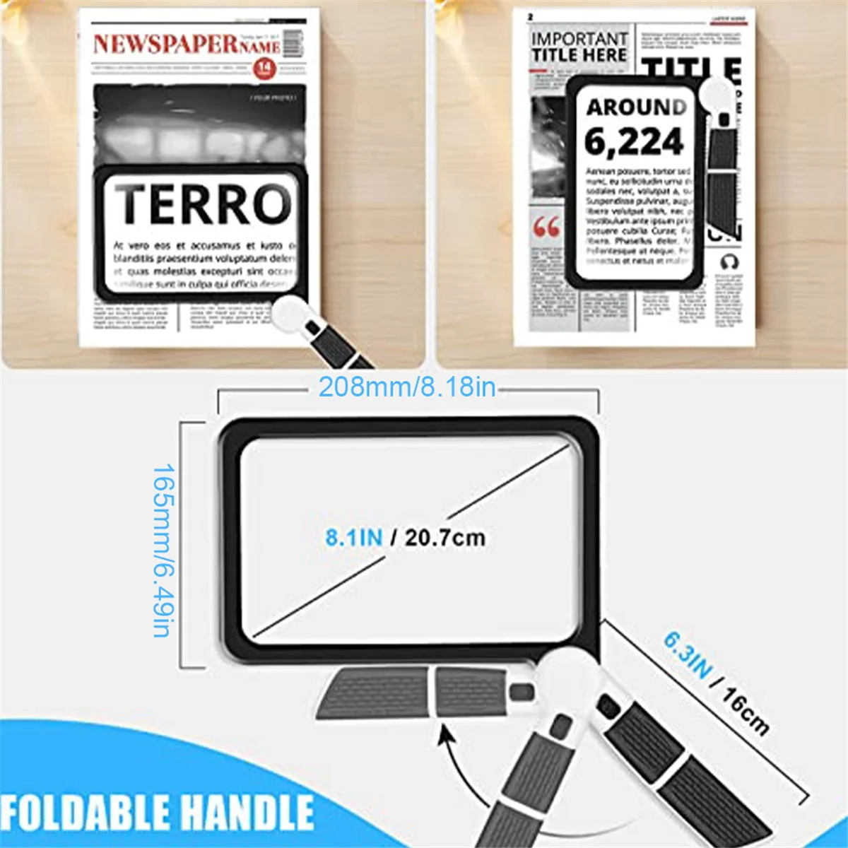 Full-Page 5X Magnifying Glass for Reading, Folding Lighted Magnifier with 48 LED Lights, Rectangular Handhold Magnifier - V.I.P Digital Presence
