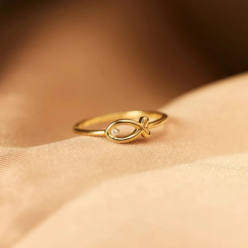 925 Sterling Silver Inlaid Zircon Fish Ring - V.I.P Digital Presence
