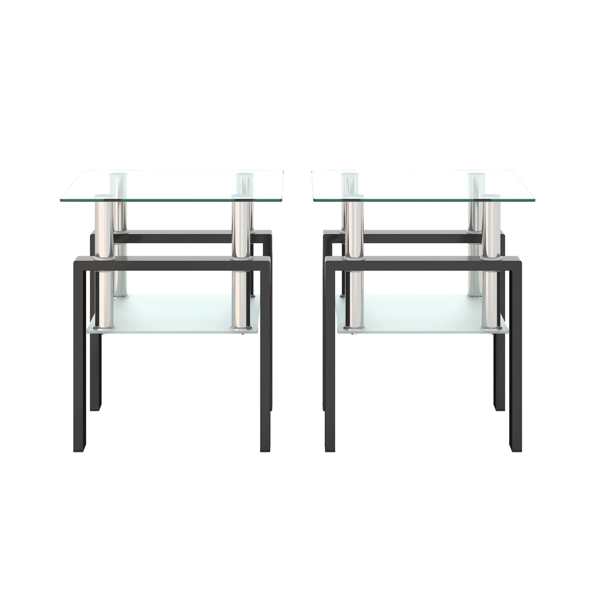 Set of 2, Modern Tempered Glass Tea Table Coffee Table End Table, Square Table for Living Room, Transparent/Black - V.I.P Digital Presence
