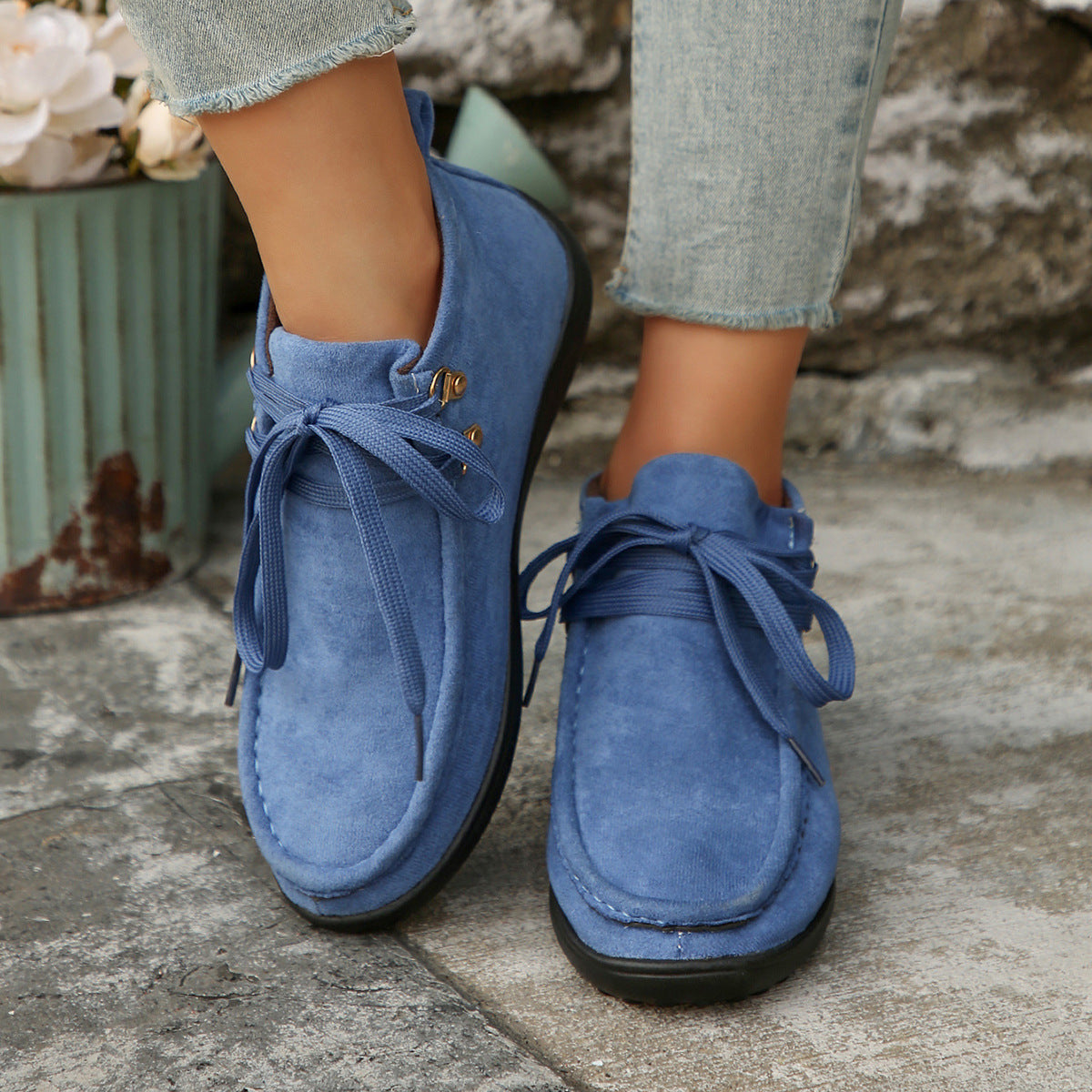 Lace-up Suede Single Shoes for Women Thick Sole Cloth Shoes - V.I.P Digital Presence