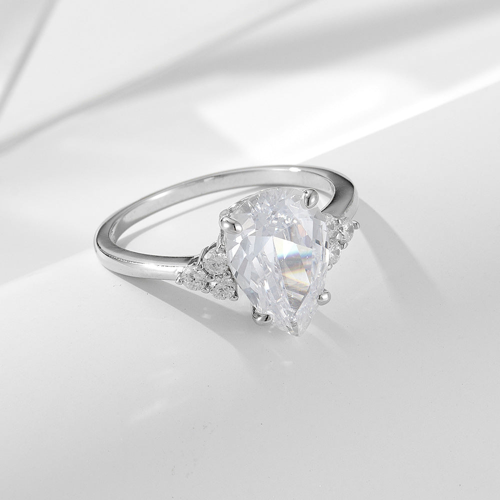 S925 Sliver Moissanite Rings for Women D VVS1 Pear Shape Diamond Engagement Wedding Fine Jewelry Gift - V.I.P Digital Presence