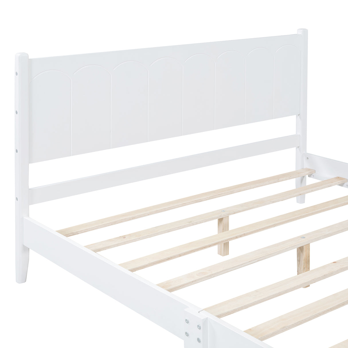 Queen Size Wood Platform Bed Frame, Retro Style Bed with Rectangular Headboard,No Need Box Spring,White - V.I.P Digital Presence