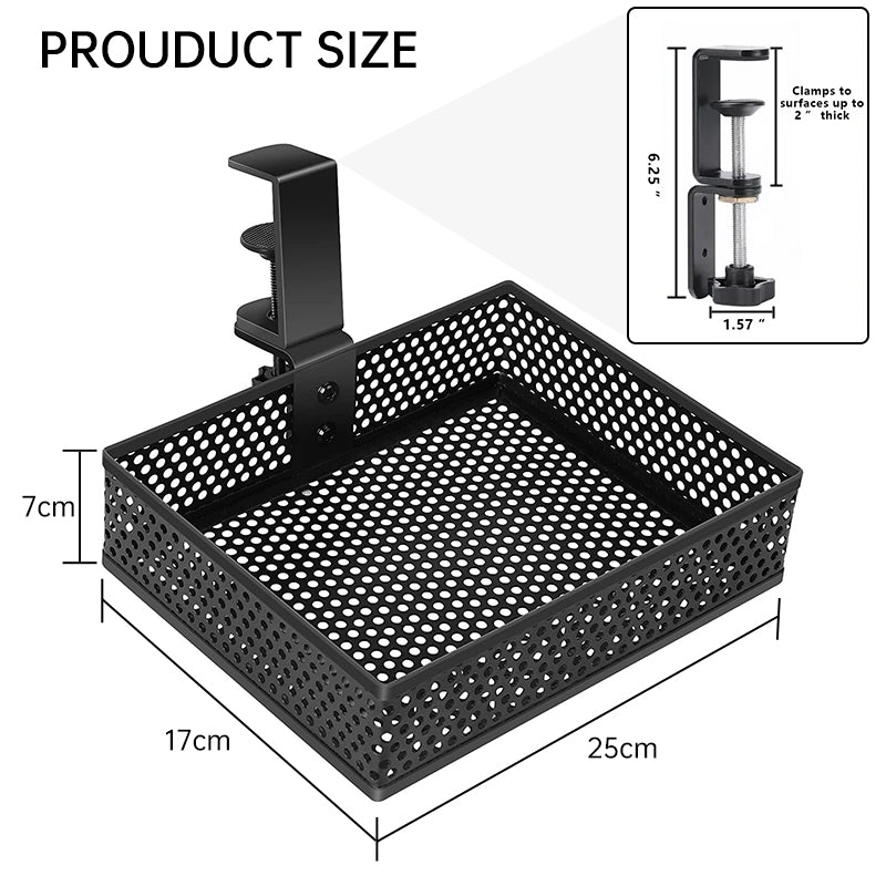 Mesh Desk Organizer with Clamp-on Swivel Pencil Drawer, having a hidden, sturdy C-Clamp mount system and easy installation. - V.I.P Digital Presence