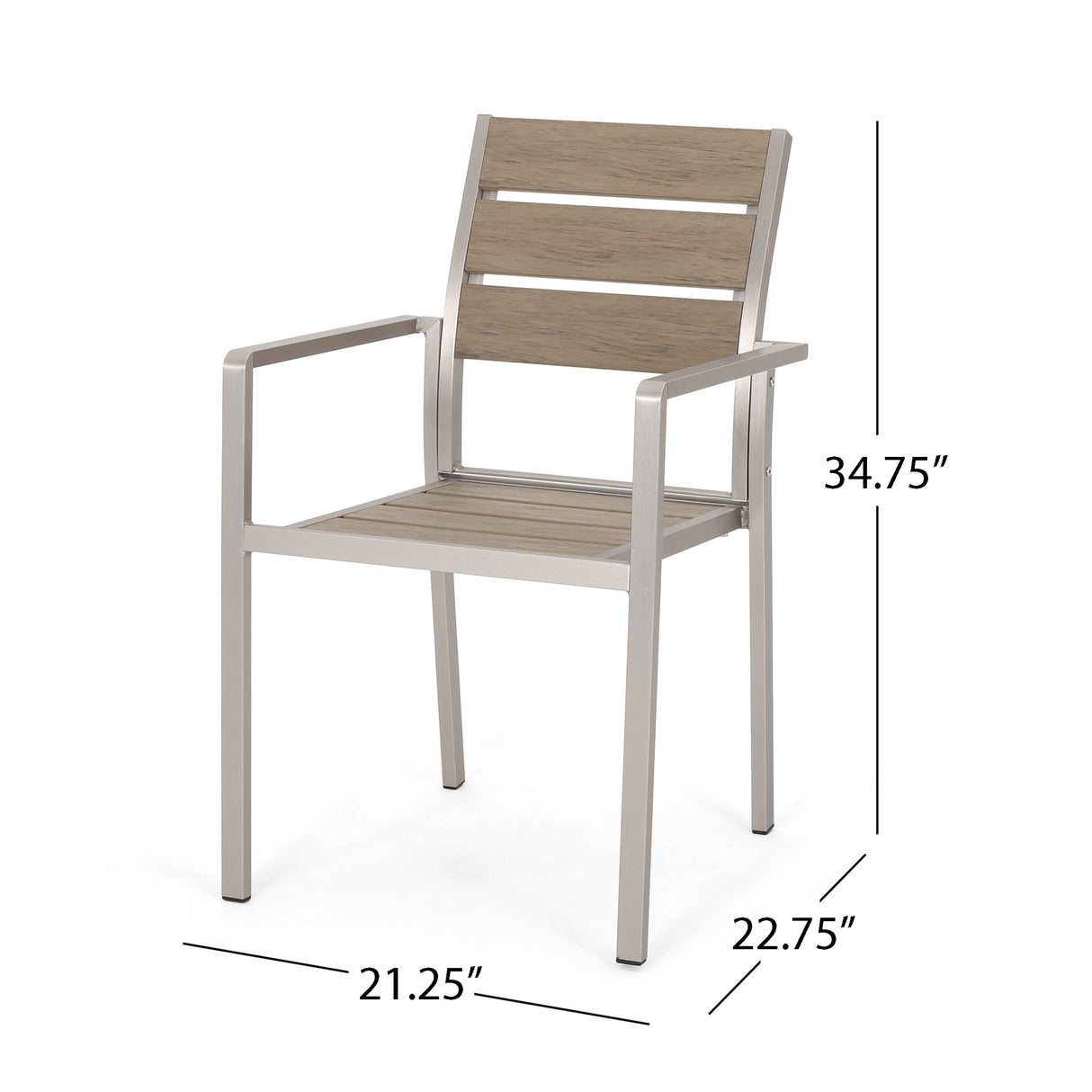 Outdoor Modern Aluminum Dining Chair with Faux Wood Seat (Set of 2), Natural and Silver - V.I.P Digital Presence