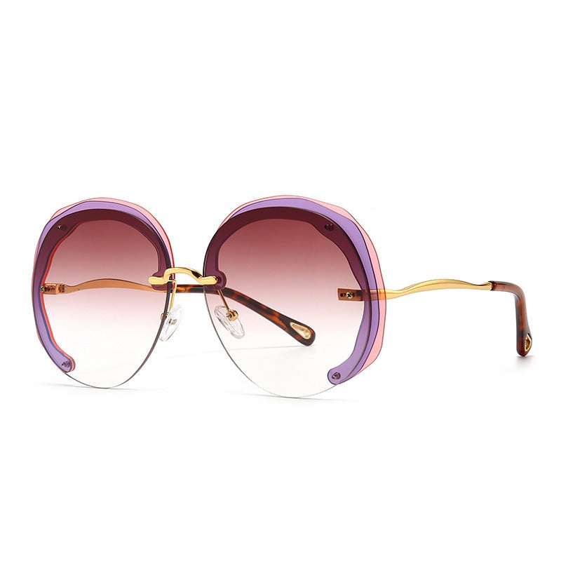 Fashion Oversized Rimless Round Sunglasses Women Clear Ocean Gradient Lens Shades - V.I.P Digital Presence