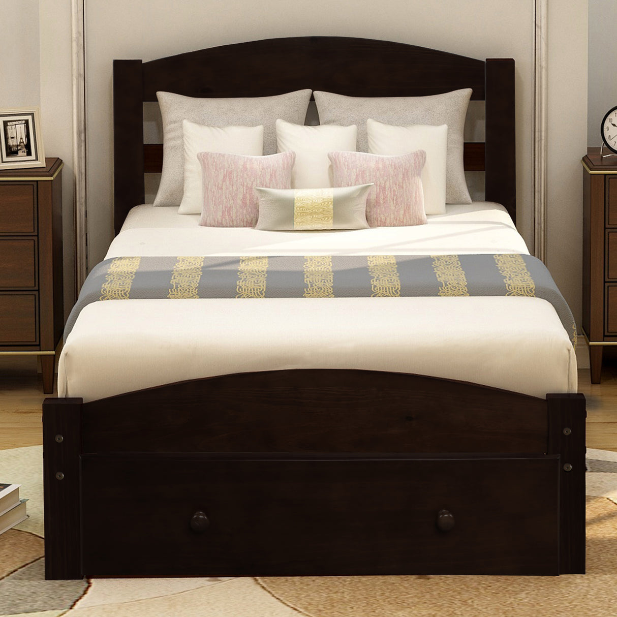Platform Twin Bed Frame with Storage Drawer and Wood Slat Support No Box Spring Needed Espresso - V.I.P Digital Presence