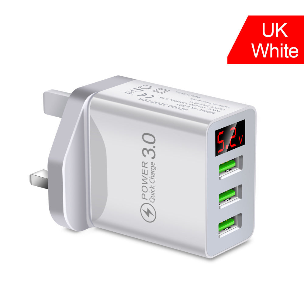 Digital display phone charger 3USB digital display screen fast charger, multi port USB charging head - V.I.P Digital Presence