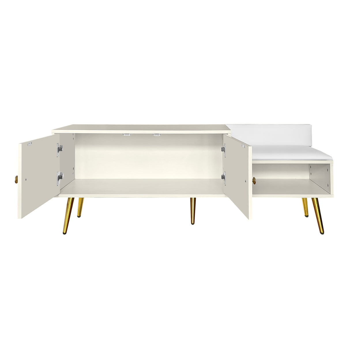 Modern Shoe Storage Bench with Hidden Storage and Upholstered Cushions for Bedside, Living Room and Entryway ((Antique White) - V.I.P Digital Presence