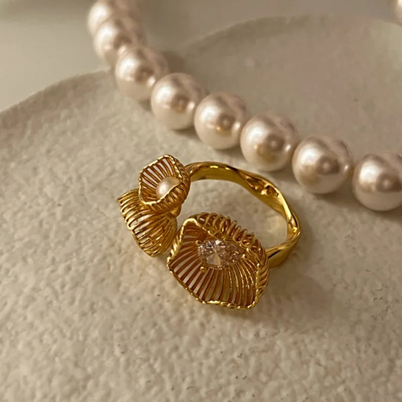 Ring, Golden Pearl, Retro Couple, Creative Wings Design, Thai Silver Party, Jewelry, Birthday Gift - V.I.P Digital Presence