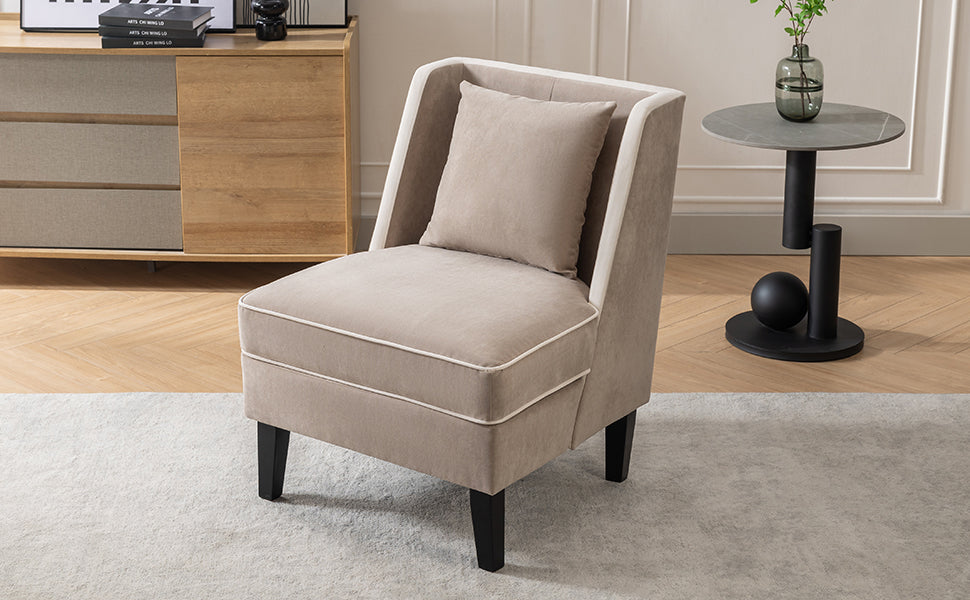 Velvet Upholstered Accent Chair with Cream Piping, Tan and Cream - V.I.P Digital Presence