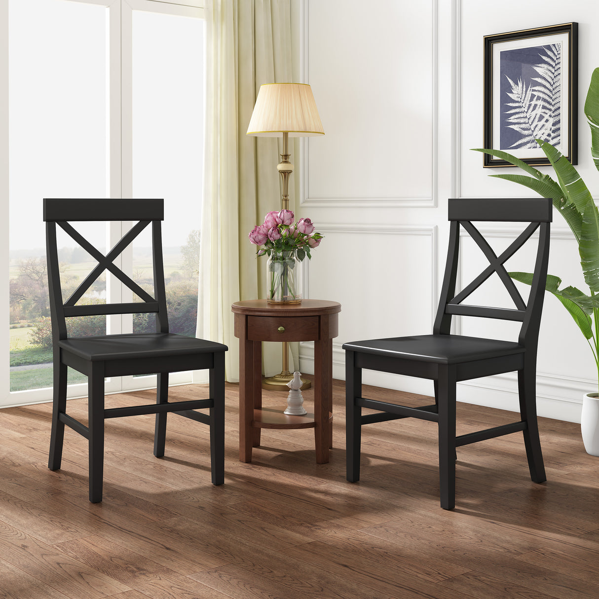 Roshan Farmhouse Acacia Wood Dining Chairs, Black (Set of 2) - V.I.P Digital Presence