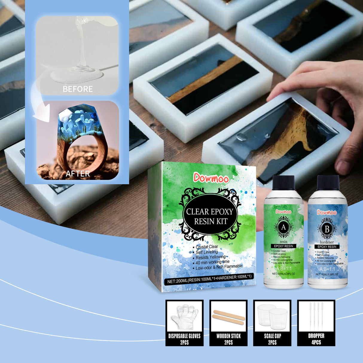 Clear Epoxy Resin Kit, High Transparent Yellowing Resistance DIY Material Epoxy Resin Handmade Products Set - V.I.P Digital Presence