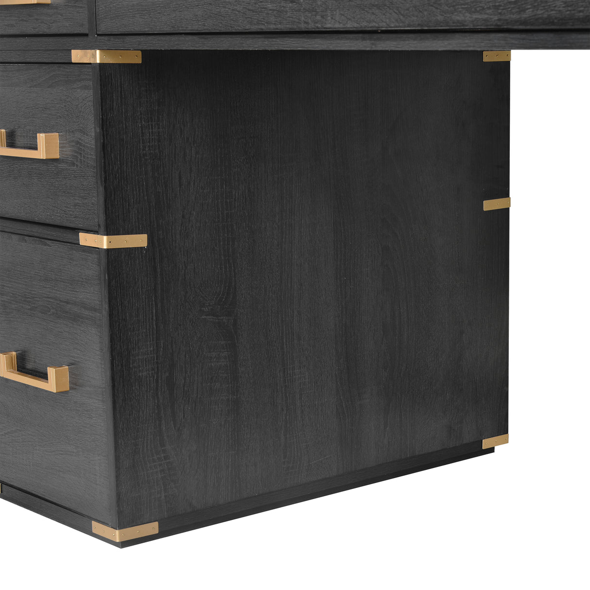 70 inch classic and traditional executive desk with metal trim, writing desk with 2 file drawers, USB ports, and sockets, black - V.I.P Digital Presence