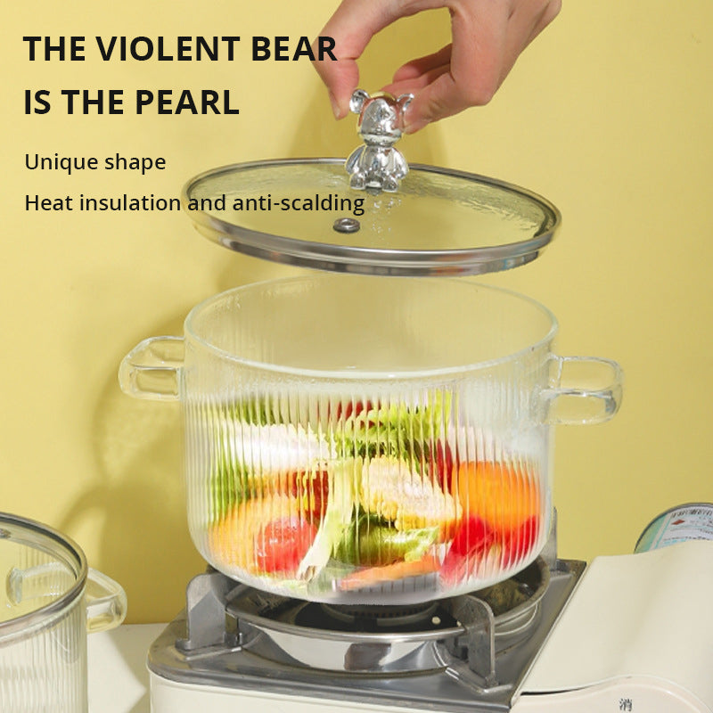 Small Bear Soup Bowl, Large Household New High Beauty Salad Bowl, Instant Noodle Bowl with Cover, Double Ear Glass Pot - V.I.P Digital Presence