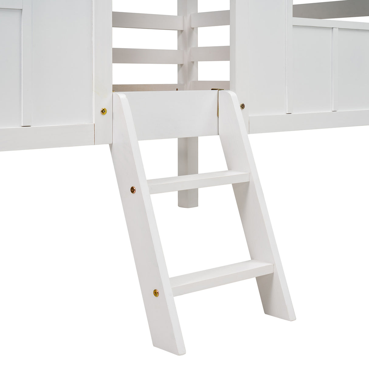 Twin Size Low Loft House Bed with Roof and Two Front Windows White