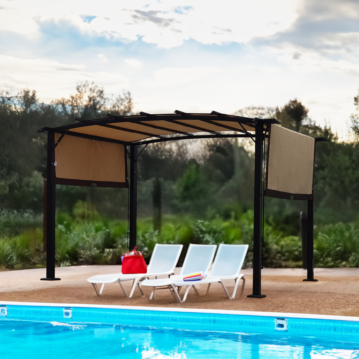 12 x 9 Ft Outdoor Pergola Patio Gazebo,Retractable Shade Canopy,Steel Frame Grape Gazebo,Sunshelter Pergola for Gardens - V.I.P Digital Presence