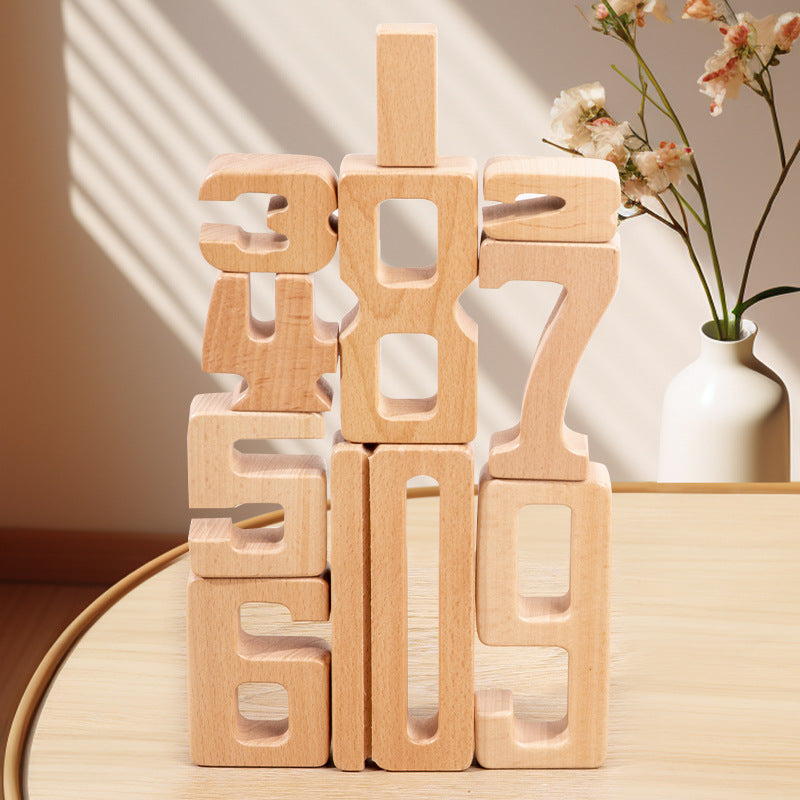 Children's Montessori early education teaching aids, large particle beech wood digital building blocks, kindergarten enlightenment assembly, stacking and height toys - V.I.P Digital Presence