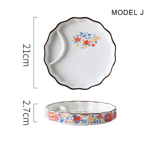 Dumpling plate sushi plate round square plate with soy sauce and vinegar partitioned snack plate ceramic plate for home use - V.I.P Digital Presence