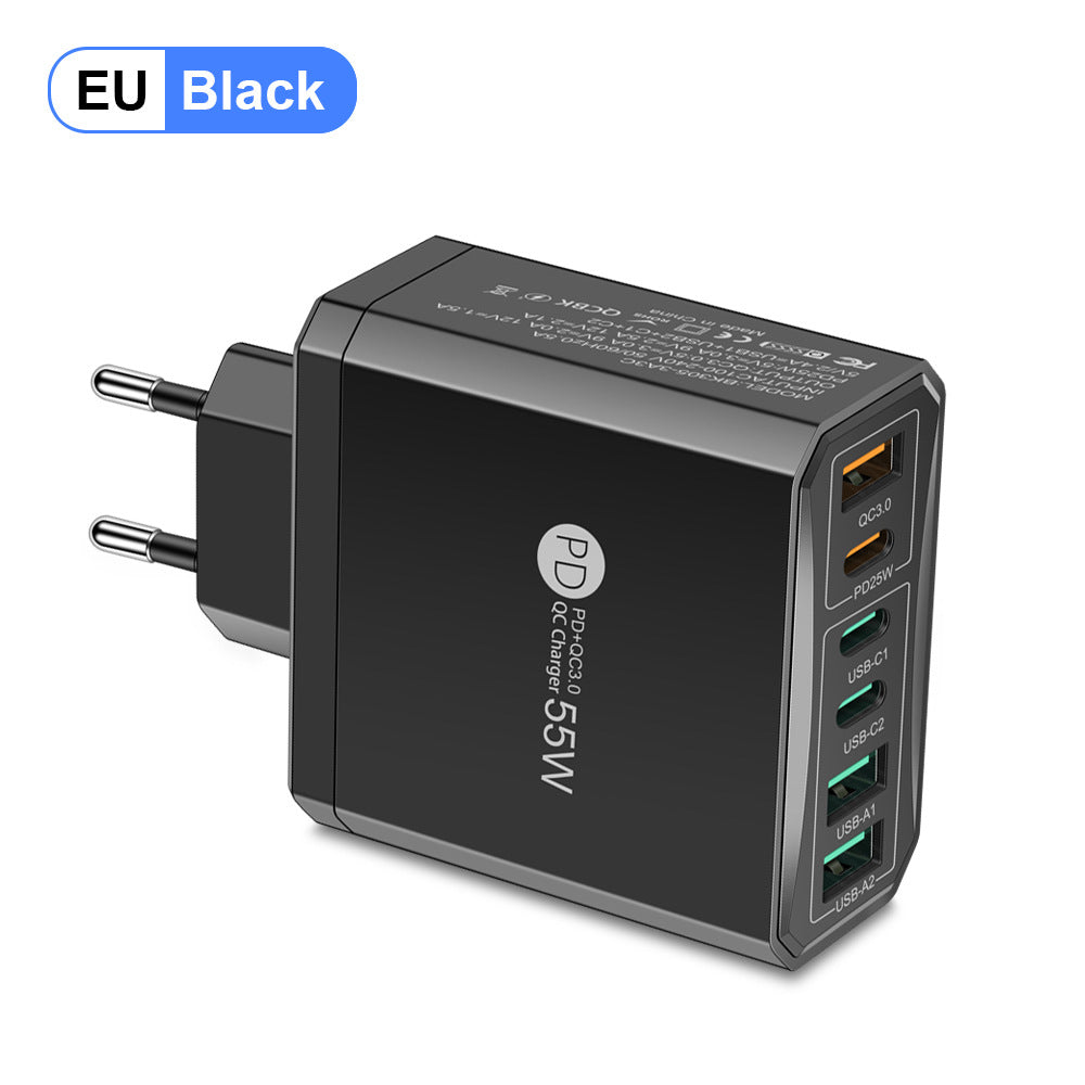 Cargador de teléfono móvil de carga rápida estándar PD55W QC3.0 + PD25W 3PD + 3USB cabezal de carga de viaje