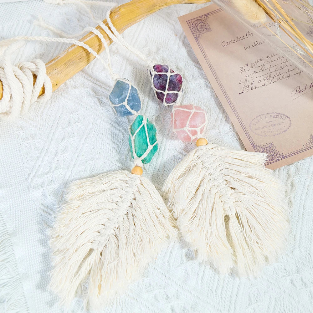 Natural Crystal Raw Stone Handmade Weave Dreams Catcher Car Hanging Pendant Healing Amethyst Window Ornament Home Decoration - V.I.P Digital Presence