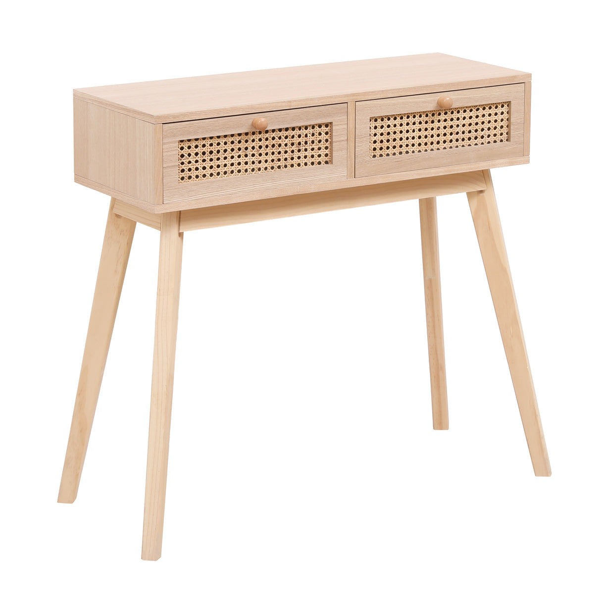 Side table with two real rattan drawers, solid wood table legs can be used in the dining room living room,bedroom - V.I.P Digital Presence