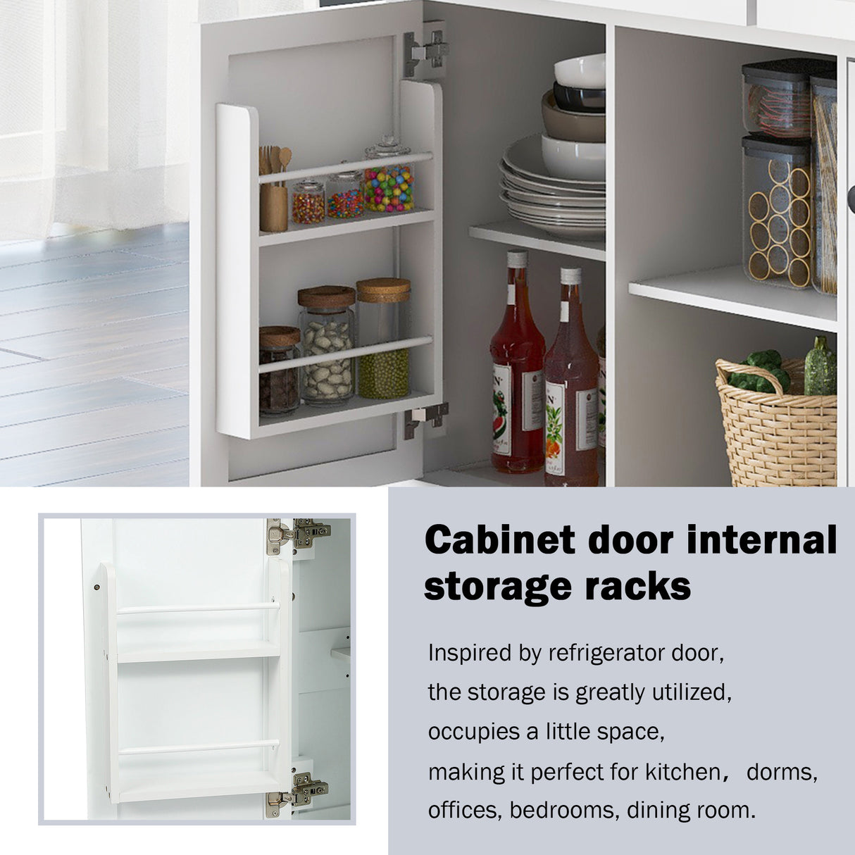 Kitchen trolley with rubber wood leaf countertop, 5-wheel kitchen island, storage cabinet and 3 dining drawers, white - V.I.P Digital Presence