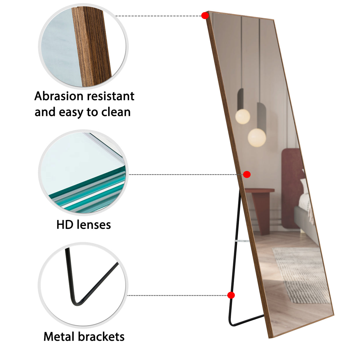 60x17 Brown Solid Wood Frame Full-length Mirror, Dressing Mirror, Bedroom Home Porch