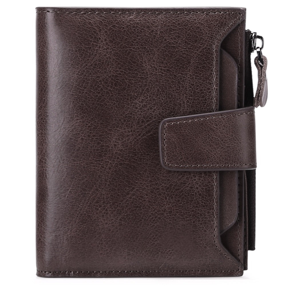 Men's short genuine leather wallet first layer cowhide Korean style fashion casual wallet driver's license wallet father's day gift - V.I.P Digital Presence